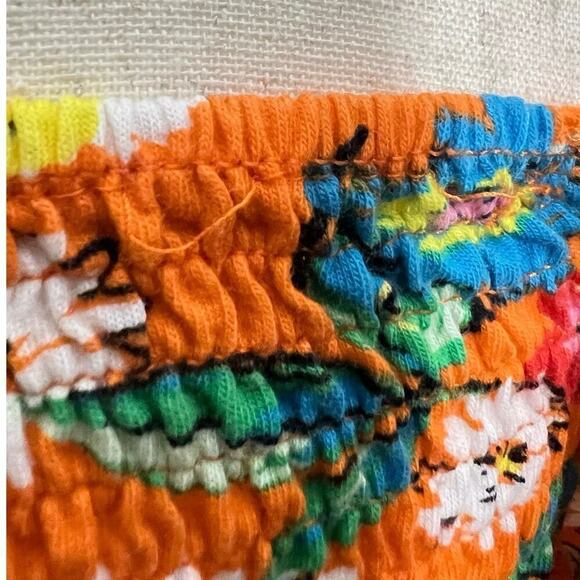 Zara Womens Balloon Sleeve Crop Top Flounce shirt Sz L Orange Floral Boho Fun - Picture 7 of 12